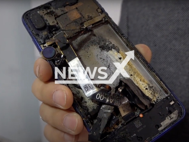 Photo shows a mobile phone which exploded in a repair shop in Kahramanmaras, Turkey, undated photo. The mobile phone was brought to the repair shop for its battery to be changed. Note: Picture is a screenshot from a video (Newsflash)