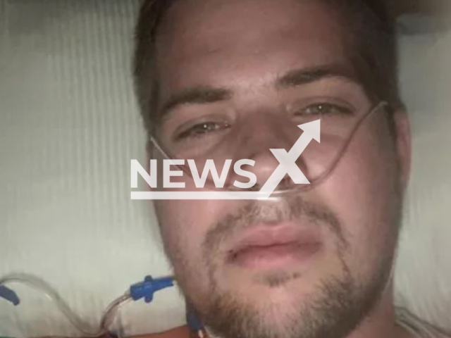 Sebastian Rotschke, 27,   poses in the intensive care unit in undated photo. He was bit by a  Asian tiger mosquito (Aedes albopictus), he contracted blood poisoning, and was put in an artificial coma, in Rodermark, Germany.   Note: Private photo with permission to use. (Sebastian Rotschke/Newsflash)