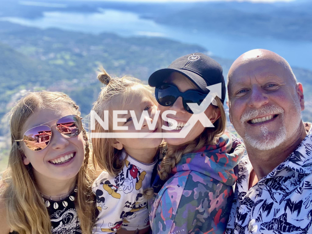 German entrepreneur Rainer Schaller, 53, his partner Christiane Schikorsky, 44, and their children Aaron and Finja pose in undated photo. McFit gym revealed in an Instagram post that authorities have confirmed Schaller's death on Friday, Nov. 4, 2022. You might consider blurring the image of the children. Note: Private photo. (@christiane.schikorsky/Newsflash)