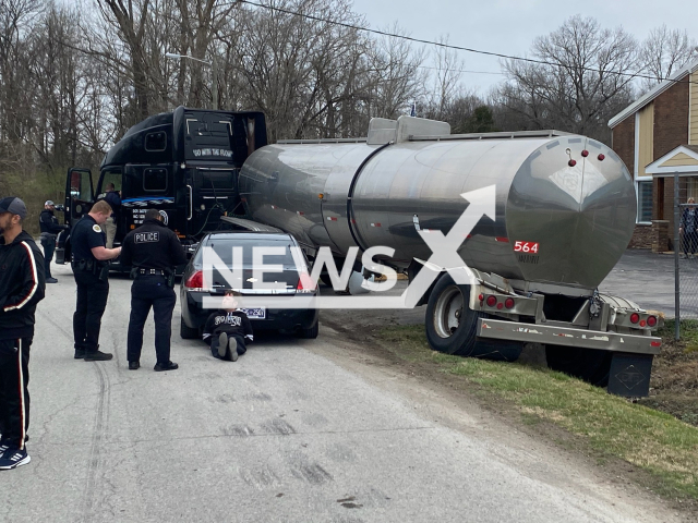 The 38-year-old Jacques Dubois being arrested for stealing an empty tanker truck in Nashville in Tennessee in the United States on the 8th of March 2022.
Note: Police photo.
(@MNPDNashville/Newsflash)