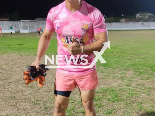 Goalkeeper Adriano  Ferreira Santos, poses in undated photo. He was shot and killed in a bar, after an argument during a game, in Bequimao, Brazil, on Thursday, Nov. 24, 2022. 
Note: Private photo.  (Newsflash)