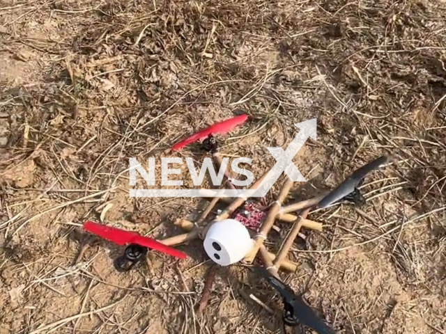 Man flies a self-made drone in Jining, Shandong Province in China, undated. It was made of bamboo. Note: Picture is a screenshot from a video (1095780875/AsiaWire)