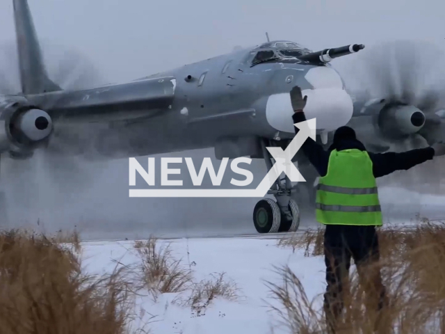 Russian Tu-95ms strategic missile carrier takes off on an air patrol with the Air Force of the People's Liberation Army of China in the Asia-Pacific region East China Seas in undated footage.
The footage was released by the Russian MoD on Wednesday, Nov. 30, 2022.
Note: Photo is a screenshot from a video. (@mil/Newsflash).