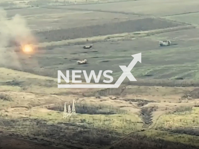 Picture shows explosions in the field near Bakhmut, Donetsk region, Ukraine. The footage was obtained from the 93rd brigade of the Ukrainian Ground Forces on Wednesday, Nov. 30, 2022. Note: Picture is screenshot from a video (@93OMBr/Newsflash).