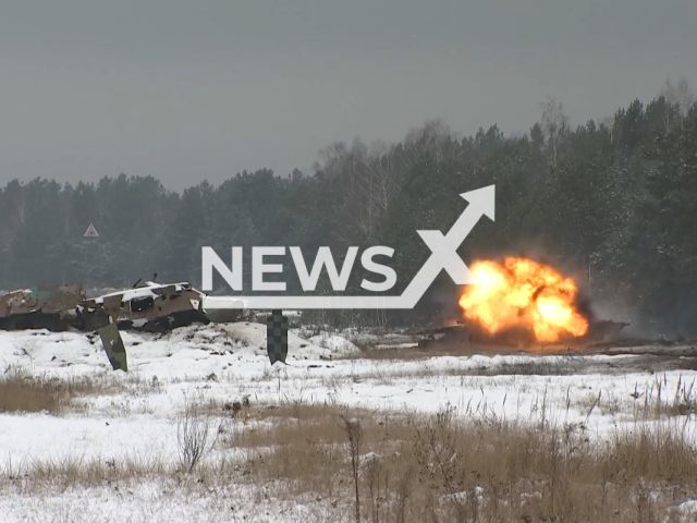 Russian soldiers hit the target at the training grounds of the armed forces of the Republic of Belarus in Belarus in undated footage.
The footage was released by the Russian MoD on Thursday, Dec. 01, 2022.
Note: This picture is a screenshot from the video.
(Ministry of Defense of Russia/Newsflash)