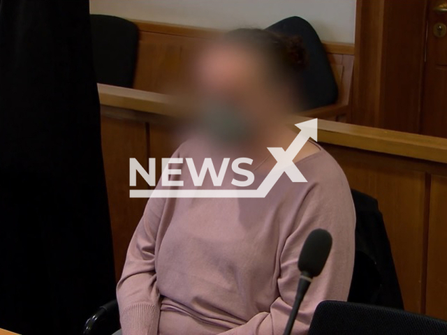 Image shows Antje T., 39, during the trial in undated photo. She was sentenced to probation for jabbing people with saline solution in the Schortens vaccination centre in the district of Friesland, in Lower Saxony, Germany in April 2021. Note: Photo is a screenshot from a video. (Newsflash)