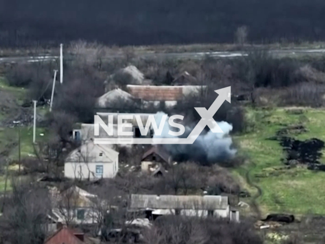 Picture shows an explosion in a residential area in Donetsk region, Ukraine. The footage was obtained from the State Border Service of Ukraine on Friday, Dec. 02, 2022. Note: Picture is a screenshot from a video (@DPSUkraine/Newsflash)