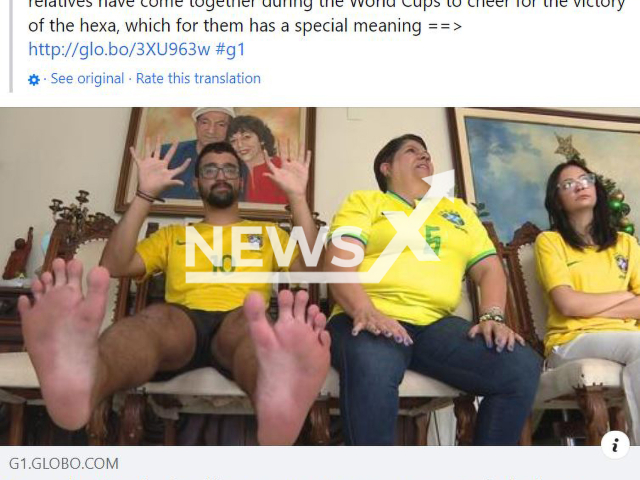 Picture shows members of the Family Six rooting for Brazil, undated. The family from Aguas Claras,  Brazil, have  six fingers they have on their hands and feet.  Note: Photo is a screenshot from a post. (Newsflash)