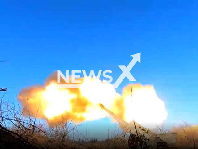 DPR 2A36 Giatsint-B Howitzer shoots in Avdiivka, Donetsk region, Ukraine. The footage was obtained from the People's Militia of the DPR on Tuesday, Dec. 6, 2022. Note: Picture is a screenshot from a video (@nm_dnr/Newsflash)