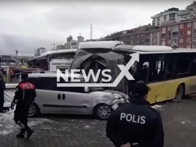 Photo shows the scene after a tram and an inner-city passenger bus collided in the Alibeykoy neighbourhood in Eyup, Istanbul, Turkey, on Monday, Dec. 5, 2022. A total of 33 people were reported to be injured due to the accident. Note: Picture is a screenshot from a video (Newsflash)