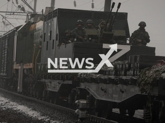 Russian soldiers on the armored train patrol in the occupied parts of Ukraine in undated footage. The footage was released by the Russian MoD on Wednesday, Dec. 7, 2022. Note: This picture is a screenshot from the video. (Ministry of Defense of Russia/Newsflash)