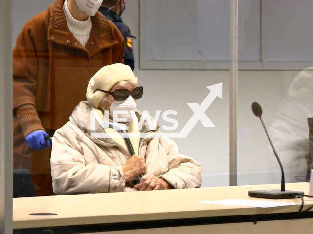 The former concentration camp secretary Irmgard Furchner in the Itzehoe regional court. Note: Photo is a screengrab from a video(Newsflash).