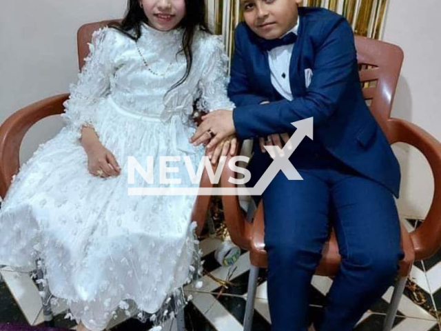 Photo shows 12-year-old Ziyad (right) and 10-year-old Sama (left) at their engagement ceremony in Sharqia_Governorate, Egypt, undated photo. The parents of the two children reportedly did not force them into this and made it clear to them that they have the freedom to choose to complete the journey with each other or separate later. Note: Picture is private (Newsflash)