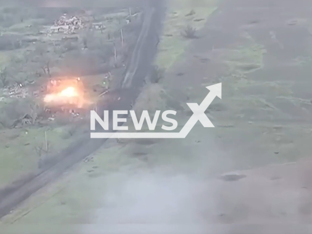 Picture shows an explosion in a field area near Bakhmut, Donetsk region, Ukraine. The footage was obtained from the voluntary unit "Khartiia" on Friday, Dec. 9, 2022. Note: Picture is a screenshot from a video (@khartiia/Newsflash)