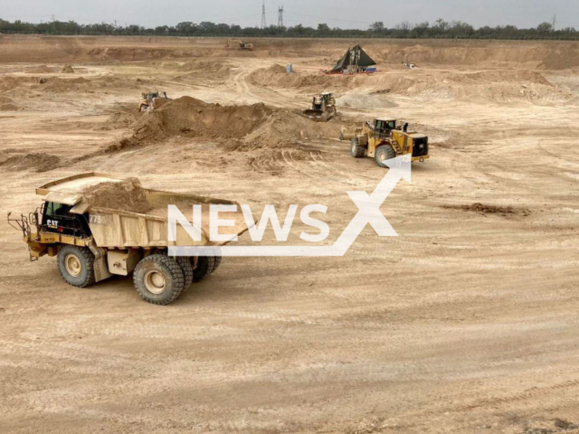 Picture shows trucks working at the El Pinabete mine in Sabinas, Mexico , in December, 2022. This is part of  the search and recovery project for the miners left in El Pinabete, as instructed President Andres Manuel Lopez Obrador.
Note: Government photo.  (@CFEmx/Newsflash)