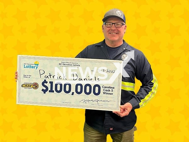 Patrick Daniels, 61, poses in undated photo. He bought a USD 1 (GBP 0.8) Cash 5 ticket in the town of Tryon, Polk County, North Carolina, USA, that delivered a USD 100,000 (GBP 81,500) jackpot on Thursday, Dec. 8, 2022. Note: Licensed content. (North Carolina Education Lottery/Newsflash)