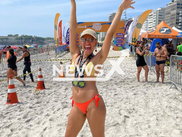 Actress Bruna Linzmeyer, 30, poses  after a swimming competition, in Rio de Janeiro, Brazil, on Sunday, Dec. 11, 2022. She was criticized for hair in the intimate area and armpits shown in the Instagram post she shared from the event. Note: Private photo.  (@brunalinzmeyer/Newsflash).