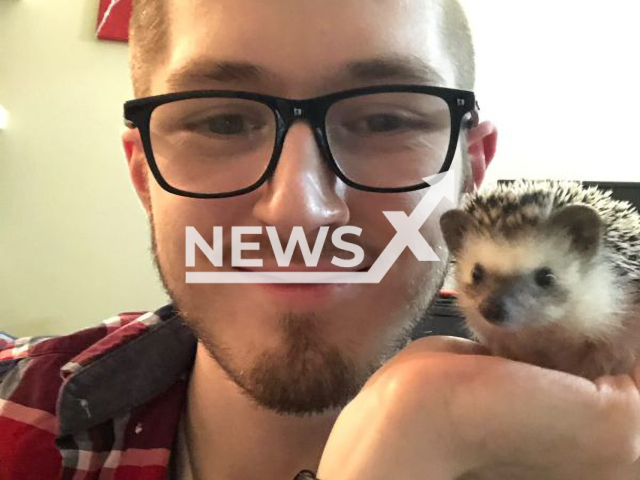 Timothy Avedikian poses with his hedgehog pet, Peter Quill, in an undated photo. Peter passed away back in July of this year. Note: We obtained permission for this photo. (@timo_el_supremo/Newsflash)