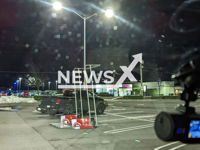 Picture shows a knocked over cart return as a result of the strong wind in Enumclaw, Washington on Saturday, Dec. 3, 2022. According to Suzy Moen, Enumclaw is known for windy and gusty weather. Note: We obtained permission for this photo (@Suzholston/Newsflash)