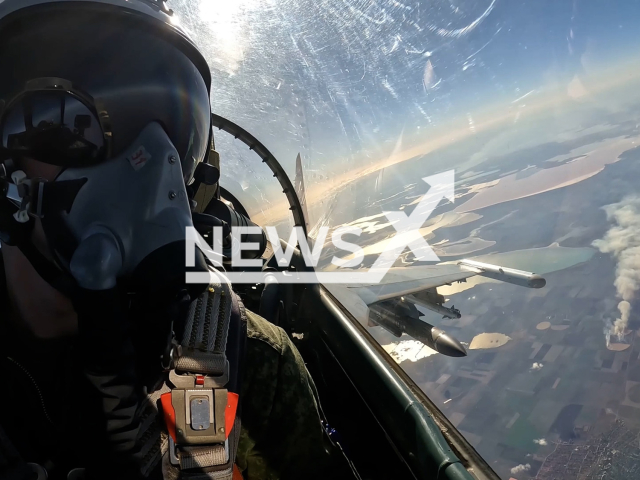 Russian Su-35s aircraft on a combat mission in Ukraine in undated footage. The footage was released by the Russian MoD on Tuesday, Dec. 13, 2022. Note: Picture is a screenshot from a video (Ministry of Defense of Russia/Newsflash)