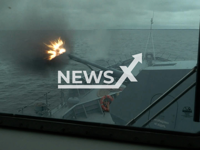 The crew of the Russian ship RTO "Odintsovo" fires at the aircraft of a mock enemy in the Baltic Sea in undated footage.
The footage was released by the Russian MoD on Tuesday, Dec. 13, 2022. Note: Picture is a screenshot from a video (Ministry of Defense of Russia/Newsflash)