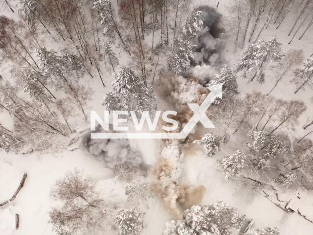 Russian military engineers "blew up" the dugout and the command post of a mock enemy at the training grounds of Belarus in undated footage. The footage released by the Russian MoD on Wednesday, Dec. 14. 2022. Note: Picture is a screenshot from a video (Ministry of Defense of Russia/Newsflash)