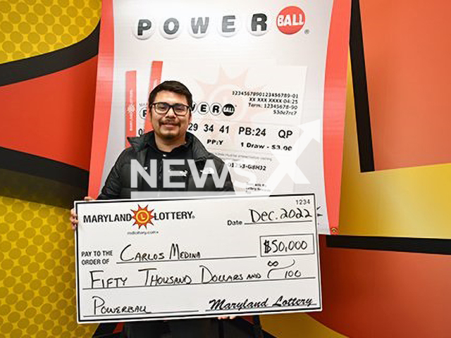 Image shows anonymous player and lottery winner nicknamed 'Carlos Medina', undated photo. He won the USD 50,000 (40,500) Powerball Prize on the lottery after he bought a ticket in the city of Laurel, Maryland, USA, in December 2022. Note: Licensed content. (Maryland Lottery/Newsflash)