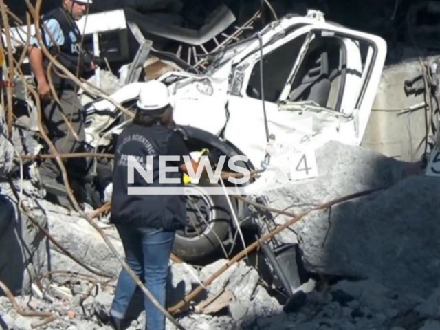 Picture shows investigators at the scene of the collapse of the Morandi bridge in Genoa, Italy, undated.  A refrigerated truck loaded with 900 kilogrames of hashish was also involved in the collapse and the  Camorra and  Ndrangheta tried to retrieve them. 

Note: Police photo. (Polizia di Stato/Newsflash)