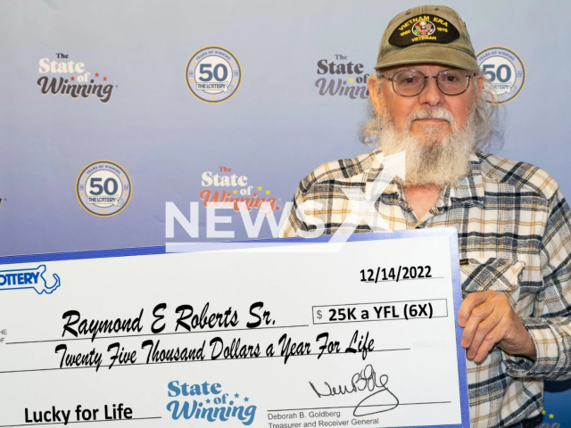 Raymond Roberts Sr. from the city of Fall River, Massachusetts, USA, poses in undated photo. He won USD 25,000 (GBP 20,500) on Wednesday, Dec. 14, 2022. Note: Licensed content. (Massachusetts State Lottery/Newsflash)