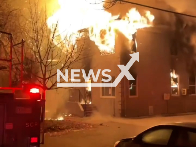 Building on fire in Sacramento, California, on Sunday, Dec. 18, 2022. According to the Sacramento Fire Department, the buildings were vacant when the fire broke out. Note: Picture is screenshot from a video (@sacramentofire/Newsflash).