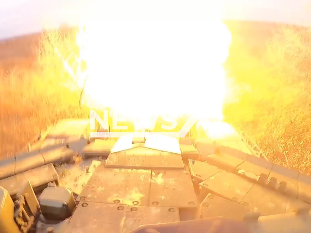 Modern upgraded T-90M "Breakthrough" tanks practice shooting at targets in the military operation zone in Ukraine in undated footage.
The footage was released by the Russian MoD on Tuesday, Dec. 20, 2022. Note: This picture is a screenshot from the video. (Ministry of Defense of Russia/Newsflash)