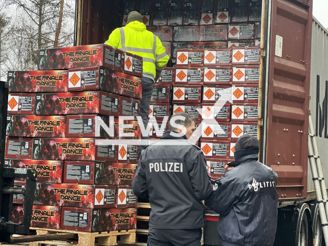 Image shows the fireworks that were seized, undated photo. A total of 250 tonnes of fireworks were stored in a bunker in near the city of Osnabrueck, in Lower Saxony, Germany. Note: Licensed content. (Polizeidirektion Osnabrueck/Newsflash)