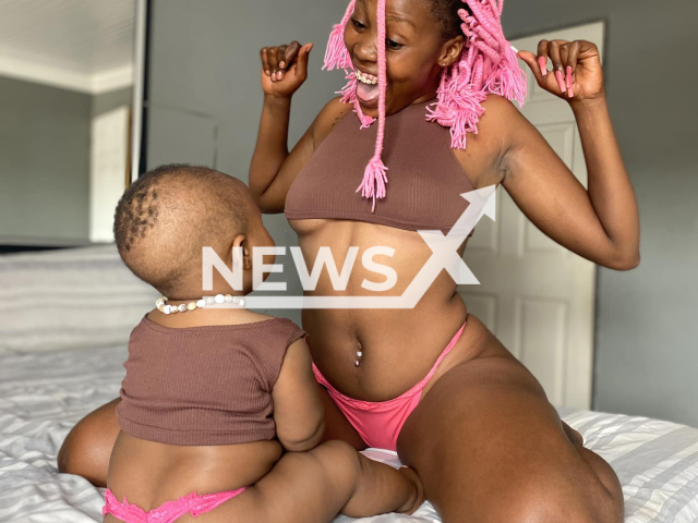 Queen Minaj poses with toddler that appears to be wearing a thong, undated. Netizens criticized the photos. 
Note: Private photo.  (@queen.minaj.756/Newsflash)