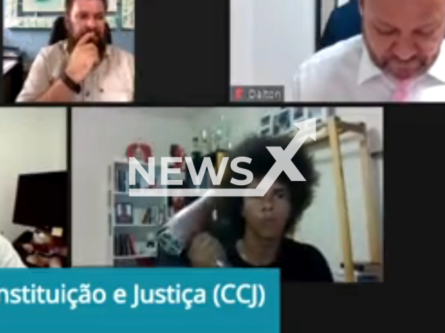 Councilman Renato Freitas appeared drying his hair during a session at the Commission for the Constitution of Justice, on 8th March, in Curitiba, Brazil. Note: Picture is a screenshot from a video (@CamaraCuritiba/Newsflash)