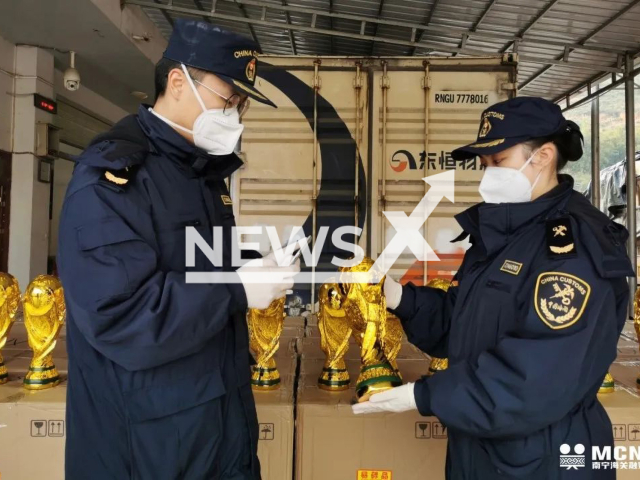 Picture shows some of the trophies seized by the Nanning Customs in China, undated. They seized 492 fake World Cup trophies. Note: Customs photo. (Nanning Customs/AsiaWire)