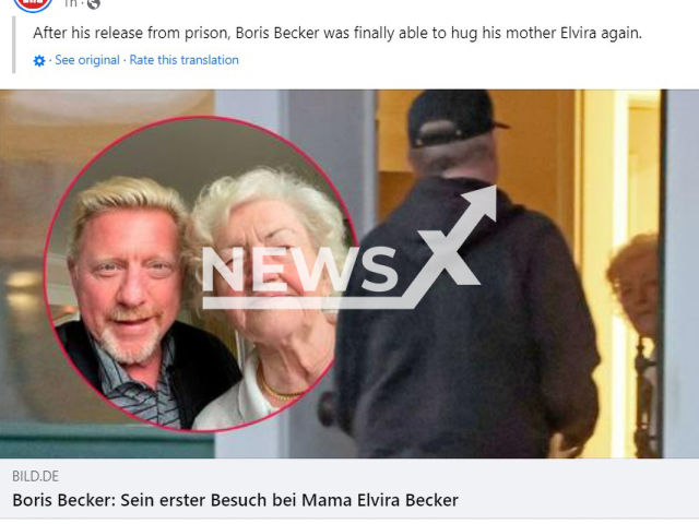 Image shows Boris Becker, 55, visiting his mother Elvira Becker, 87, undated photo. It occured in the town of Leimen, in Baden-Wuerttemberg, Germany on Wednesday, Dec. 21, 2022. Note: Photo is a screenshot from a post. (Newsflash)