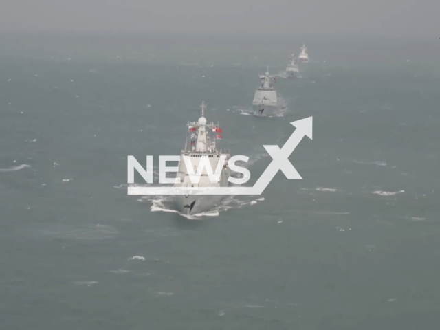 Russian warships and the Chinese Navy meet at the joint Russian-Chinese exercises "Naval Interaction 2022" in the East China Sea in undated footage.
The footage was released by the Russian MoD on Thursday, Dec. 22, 2022. Note: This picture is a screenshot from the video. (@mod_russia/Newsflash)