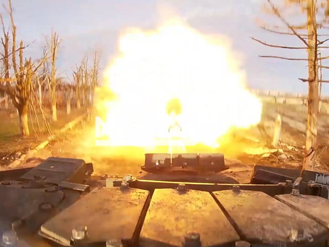 Russian T-72B3M tank fires at the Ukrainian military fortified positions in Ukraine in undated footage.
The footage was released by the Russian MoD on Thursday, Dec. 22, 2022. Note: This picture is a screenshot from the video. (Ministry of Defense of Russia/Newsflash)