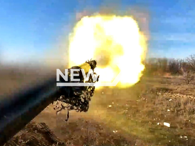 LPR tank of the 2nd army corps shoots near Soledar, Donetsk region, Ukraine. The footage was obtained from the People's Militia of the LPR on Thursday, Dec. 22, 2022.Note: Picture is screenshot from a video. (@millnr/Newsflash)