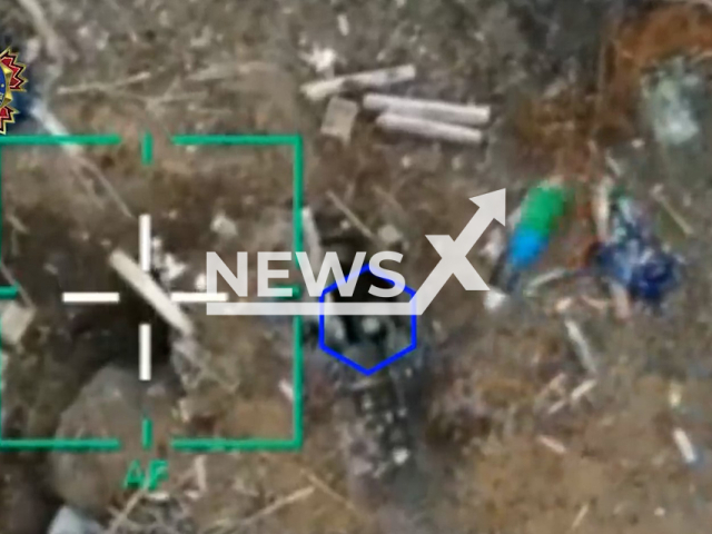 Bomb falls to Ukrainian soldier hiding in a foxhole in Avdiivka, Donetsk Oblast, Ukraine. The footage was obtained from the People's Militia of the DPR on Friday, Dec. 23, 2022.Note: Picture is screenshot from a video. (@nm_dnr/Newsflash)