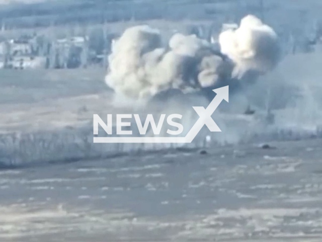 Picture shows an explosion near a residential area in Krasnohorivka, Donetsk Oblast, Ukraine. The footage was obtained from the People's Militia of the DPR on Monday, Dec. 26, 2022. Note: Photo is a screenshot from a video.(@nm_dnr/Newsflash)