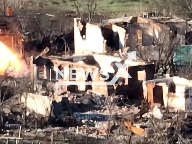 Picture shows an explosion in a residential area in Soledar, Donetsk region, Ukraine. The footage was obtained from the People's Militia of the LPR on Sunday, Dec. 25, 2022.  Note: Picture is screenshot from a video. (@millnr/Newsflash)