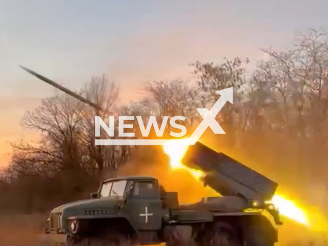 Ukrainian GRAD multiple rocket launcher system shoots in Ukraine. The footage was obtained from the 25th brigade of the of the Ukrainian Air Assault Forces on Sunday, Dec. 25, 2022. Note: Picture is screenshot from a video. (@dshv25opdbr/Newsflash)