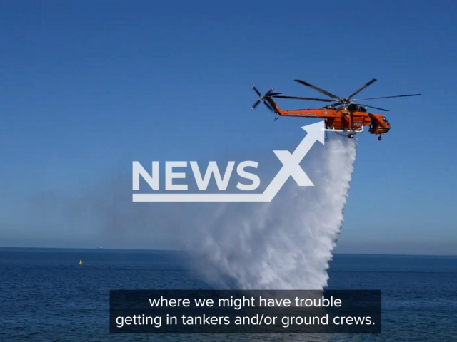 This footage shows the new firefighting aircraft of the Country Fire Authority in Victoria, Australia, undated. The aircraft is an Erickson air crane which can pick up nearly 10,000 litres of water in under a minute. Note: Picture is screenshot from a video. (CFA/Newsflash)