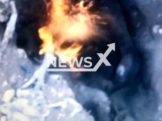 Picture shows an explosion inside the trench with Russian soldier hiding in it in Ukraine. The footage was obtained from the Command of the Airborne Assault Troops of the Armed Forces of Ukraine on Tuesday, Dec. 27, 2022.Note: Picture is screenshot from a video. (@ua_dshv/Newsflash)