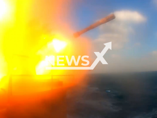 Picture shows rocket firing of the naval warship during the naval exercises "Marine Interaction - 2022" in the East China Sea in undated footage.
The footage was released by the Russian MoD on Wednesday, Dec. 28, 2022. Note: This picture is a screenshot from the video. (Ministry of Defense of Russia/Newsflash)