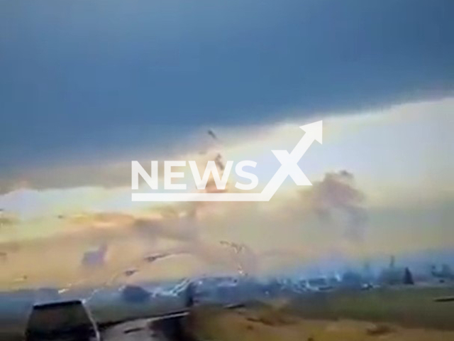 Ukrainian combat helicopters fire salvo of missiles at Russian targets in Bakhmut, Donetsk region, Ukraine. The footage was obtained from the General Staff of the Armed Forces of Ukraine on Wednesday, Dec. 28, 2022.  Note: Picture is screenshot from a video. (@GeneralStaff.ua/Newsflash)