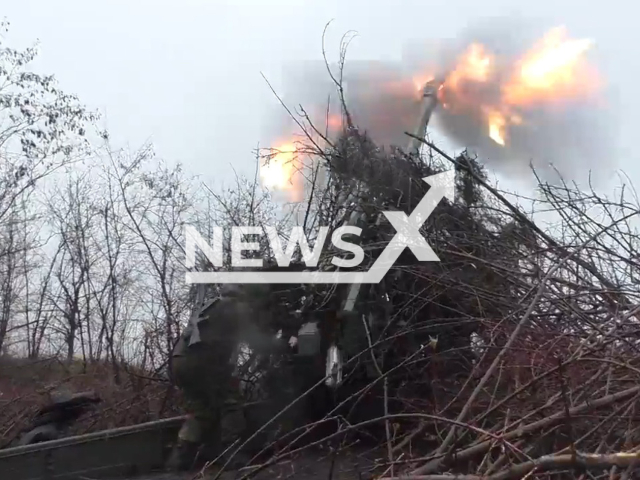 DPR artilleryman of the 1st army corps strikes at Ukrainian strongholds with Krasnopol guided projectiles, which are guided by UAVs in Ukraine. The footage was obtained from the People's Militia of the DPR on Tuesday, Dec. 27, 2022. Note: Picture is a screenshot from a video (@nm_dnr/Newsflash)