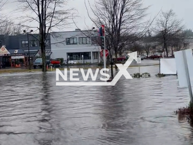 Picture shows flooding caused by heavy rains in Edmonds, Washington, USA, on Monday, Dec. 26, 2022. Several streets were closed. Note: Picture is a screenshot from a video (@Karen102192/Newsflash)