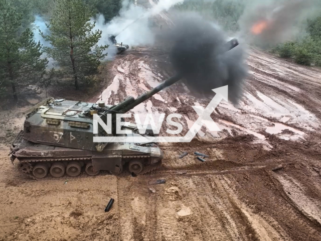 Russian Msta-S self-propelled guns fire on the Ukrainian military positions in Ukraine in undated footage.
The footage released by the Russian MoD on Monday, Jan. 2, 2023. Note: This picture is a screenshot from the video. (Ministry of Defense of Russia/Newsflash)